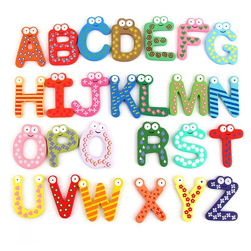 Magnetic Letter Board - Juego de pegatinas magnéticas de madera